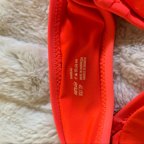 aerie bandeau bikini top and bottoms, neon red - Picture 3 of 4